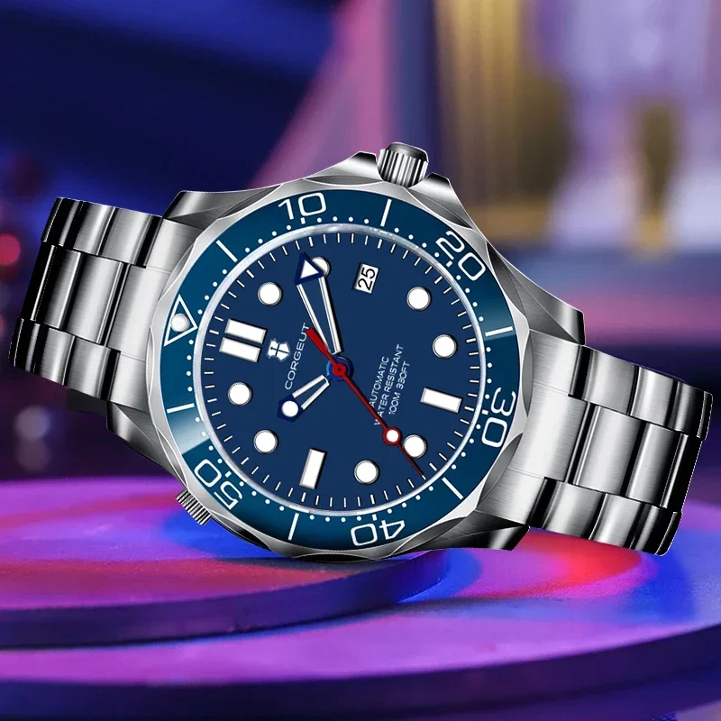 CORGEUT 41MM Herren Automatik-Mechanikuhr, Saphirglas Leuchtende Wasserdichte Hochwertige Business-Casual Armbanduhr