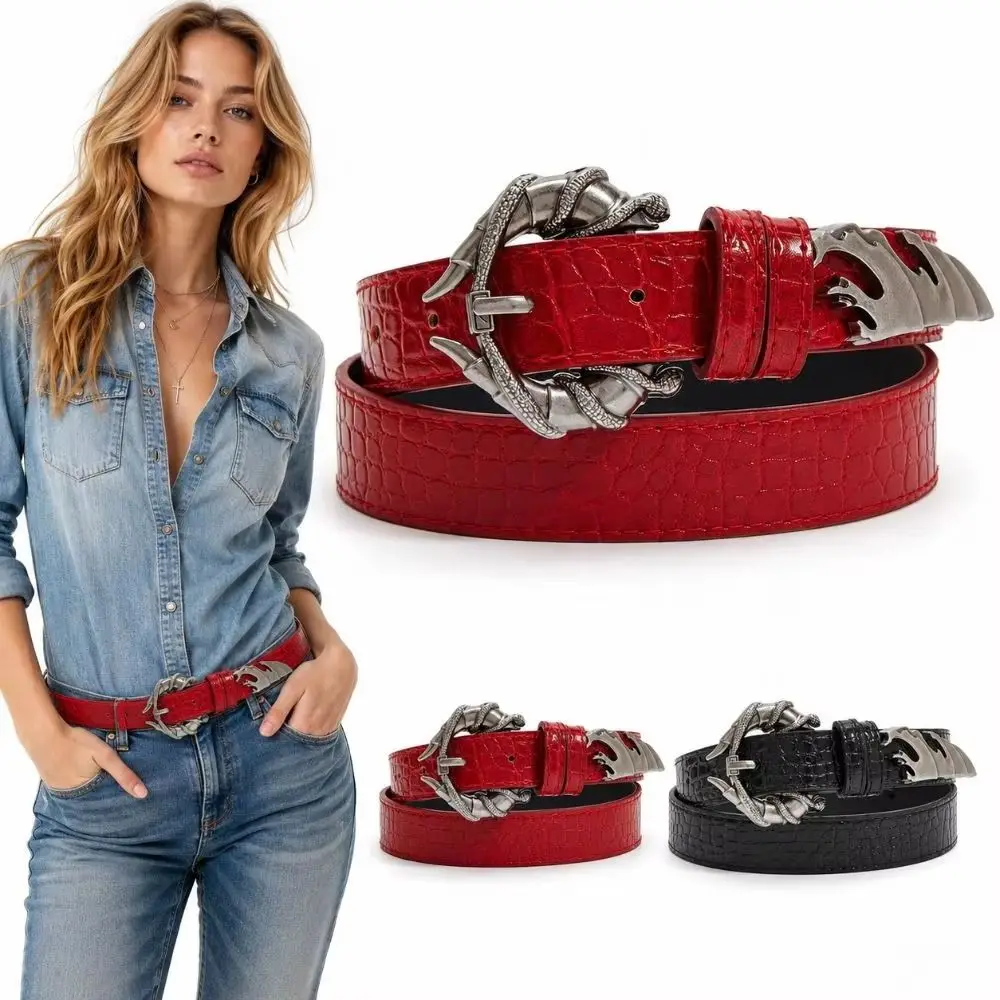 Fashion PU Leather Double Snake Belt Irregular Gothic Y2K Rivet Belt Hip Hop Punk Style Women Belt Female