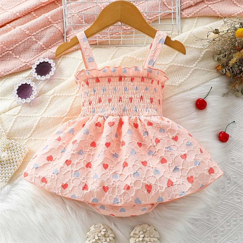 Newborn Baby Girl Romper Dress Cute Sleeveless Tie Shoulder Strap Smocked Bodysuit Jumpsuit Outfits Tulle Skirt