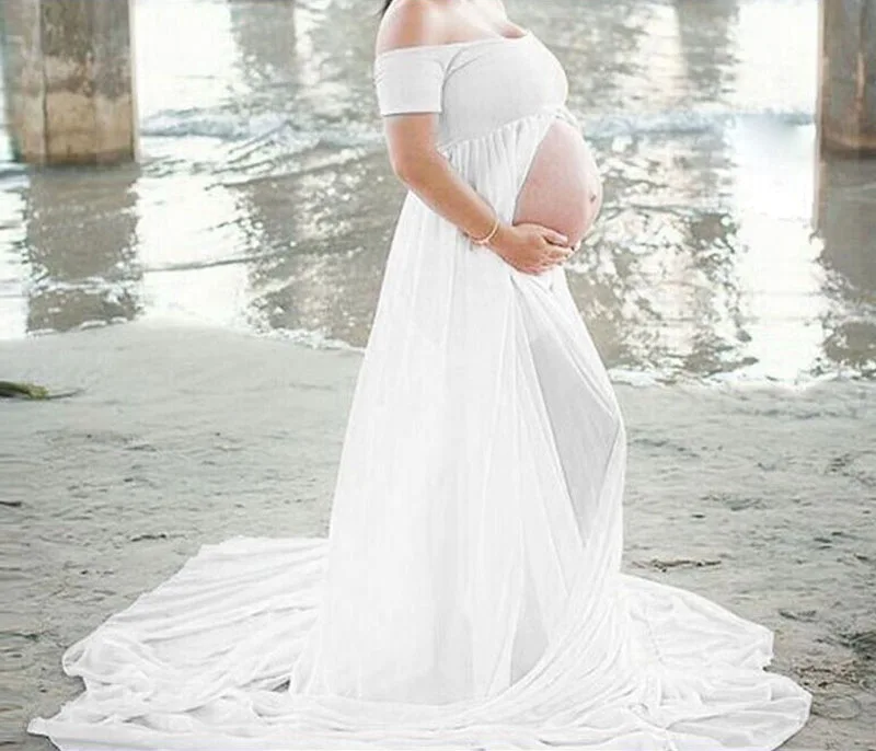 Accesorios de fotografía de maternidad vestido de embarazo para sesión de fotos vestidos de embarazada sin hombros para mujeres Maxi vestido de maternidad