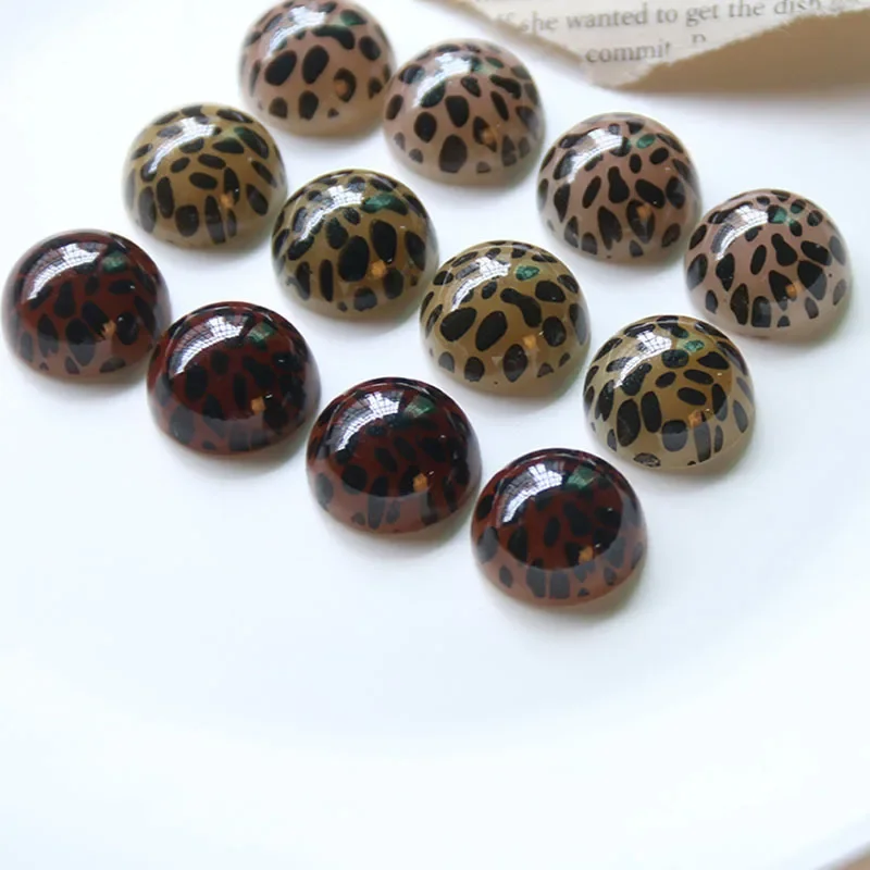 5pcs transparent amber spots leopard print dots resin round Flat Back Resin Cabochons Scrapbooking DIY Jewelry Accessories