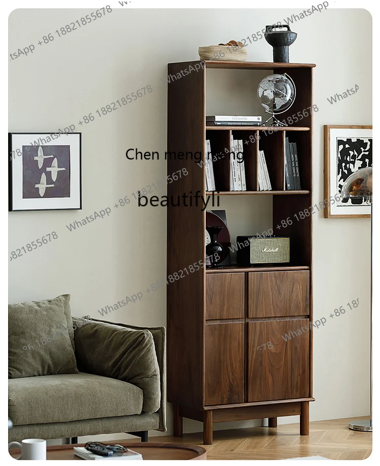 

North American Black Walnut Solid Wood Bookshelf Nordic Bookcase Full Solid Wood Japanese Style Floor Storage Rack Customization