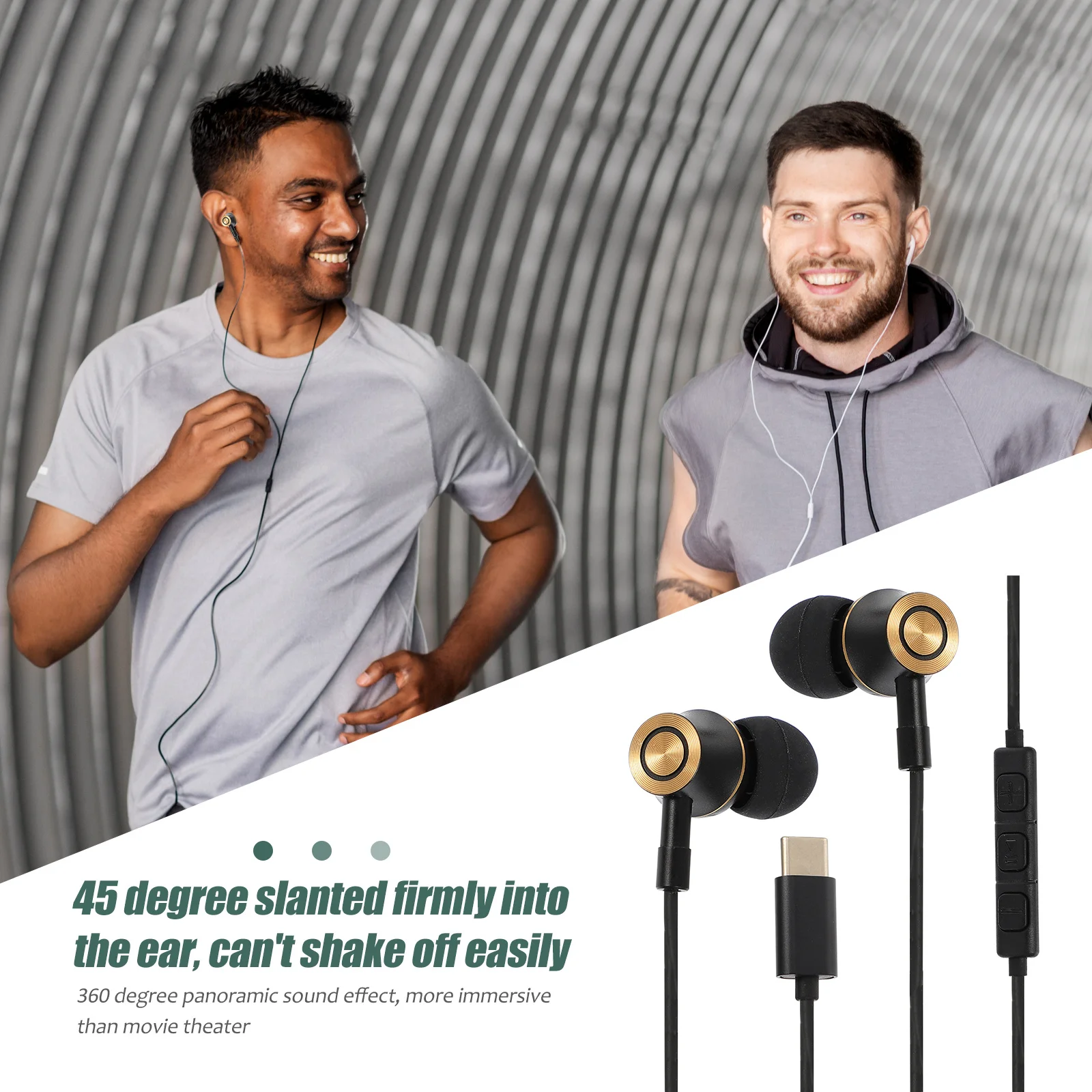 

USB C Earphone Noise Canceling in-Ear Wired Headset Ergonomic Design Volume Control Compatible USB Type- Tablets