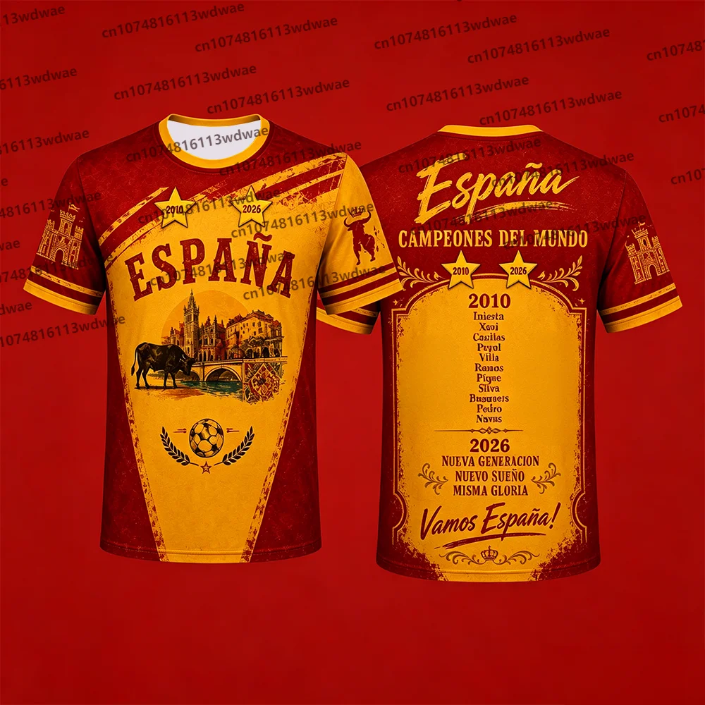 2026 Espana Spain Champion Soccer Jersey Two-star Spanish champion Men 2010 2026 Commemorative Football Kid Sports Uniform Tee
