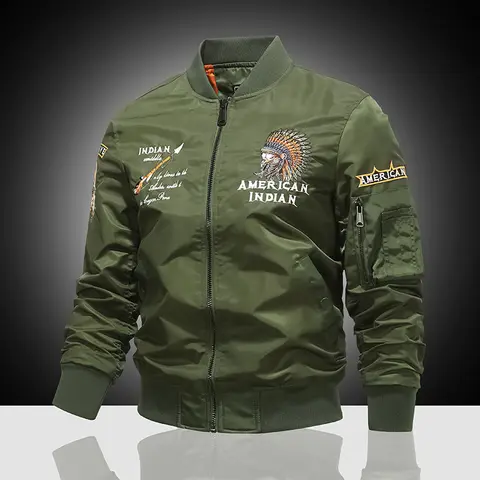 2024 봄 미국 MA1 파일럿 재킷 남자 봄, 가을 패션 아메리카 원주민 수 놓은 야구 코트 대형 작업 코트