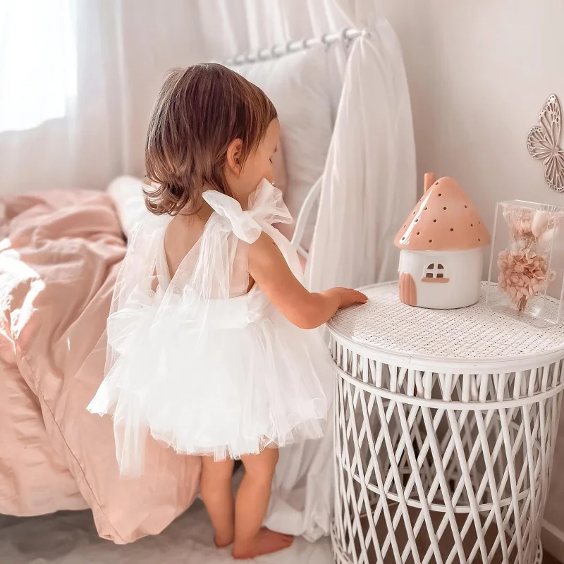 Newborn Princess Solid Color Sleeveless Bow Skirted Romper One-Pieces Outfits Birthday Party Suit Summer Baby Girl Clothes