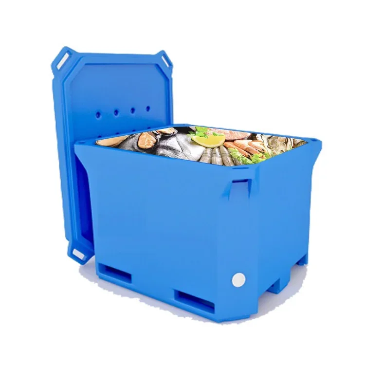 

Top Quality 660L Rotomolded Plastic Fish Cooler Box For Seafood Insulated Bin