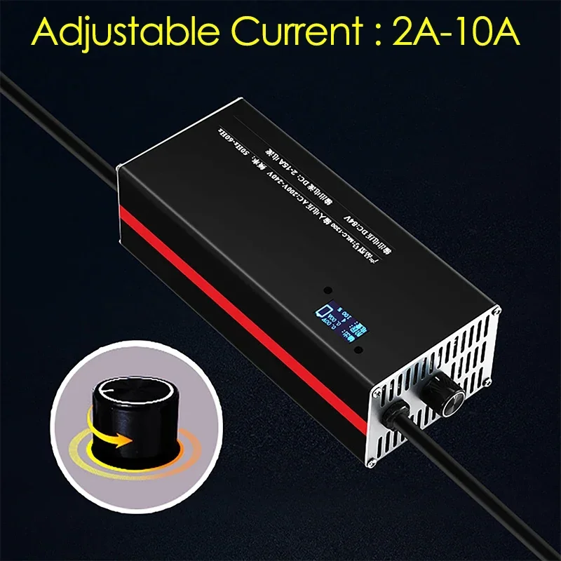 Caricabatteria al litio con display intelligente 48V 60V 72V 10A 15A 54.6V 84V 88.2V 13S 16S 20S 21S Caricatore guscio in alluminio Spina UE