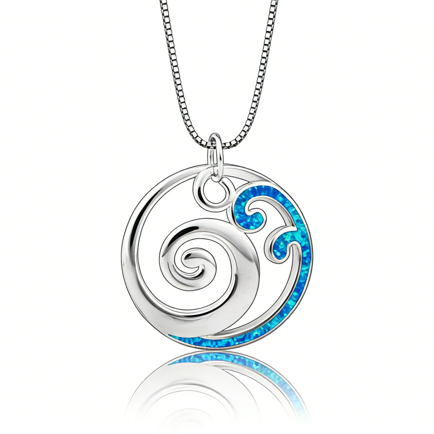 Collar con colgante de onda en espiral de lujo con ópalo azul, cadena ajustable, regalo de joyería bohemia de yoga para mujeres, collar de meditación Zen