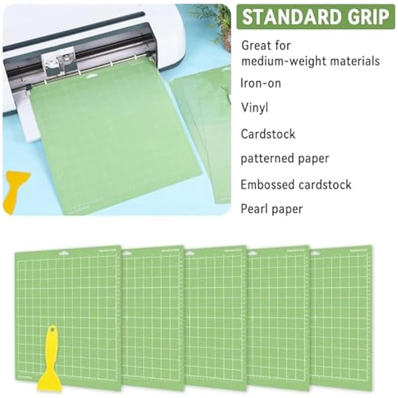 5 Stück Schneidematten für Cricut-12 x 12 Zoll grüne Standard-Griff-Schneidematten für Cricut Explore Air 2/Maker 2/3 Zubehör