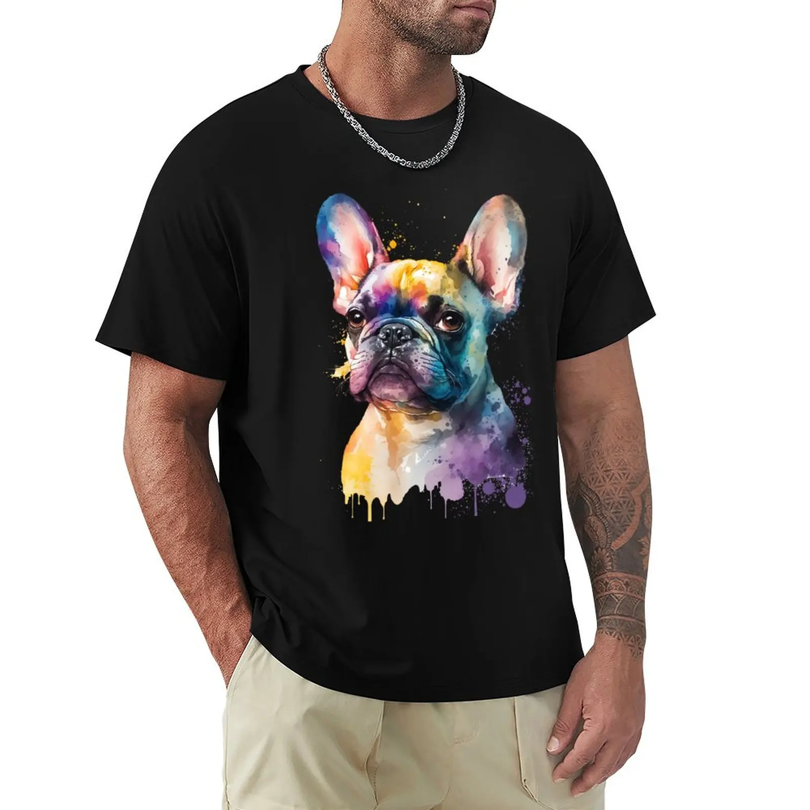 

Rainbow French Bulldog Watercolor Art T-Shirt designer shirts custom t shirt man t shirt mens shirts graphic tee
