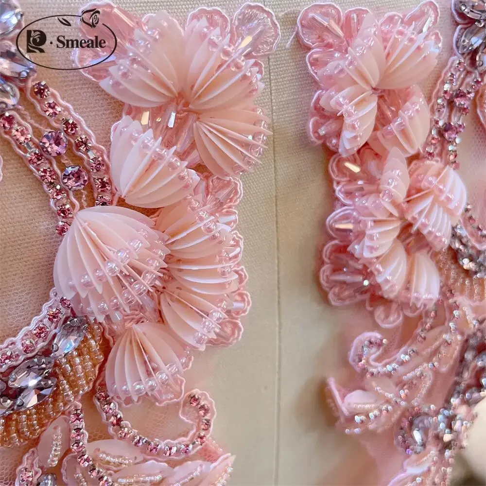 2Pairs 6 color Hand-sewn Glass Drill Mirror Flowers Sparkling Rhinestone Coats Waistbands Shoulders Wedding Dress DIY Patchs