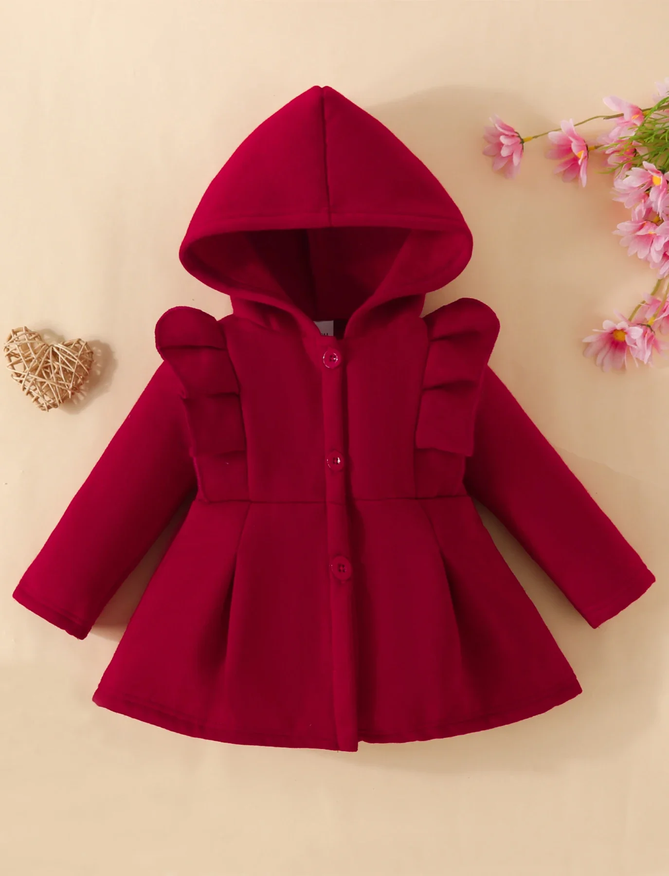 Baby Girl Jackets Ruffled Long Sleeve Fleece Hooded Coat Kids Clothes Autumn Winter Recommended To Buy One Size Larger