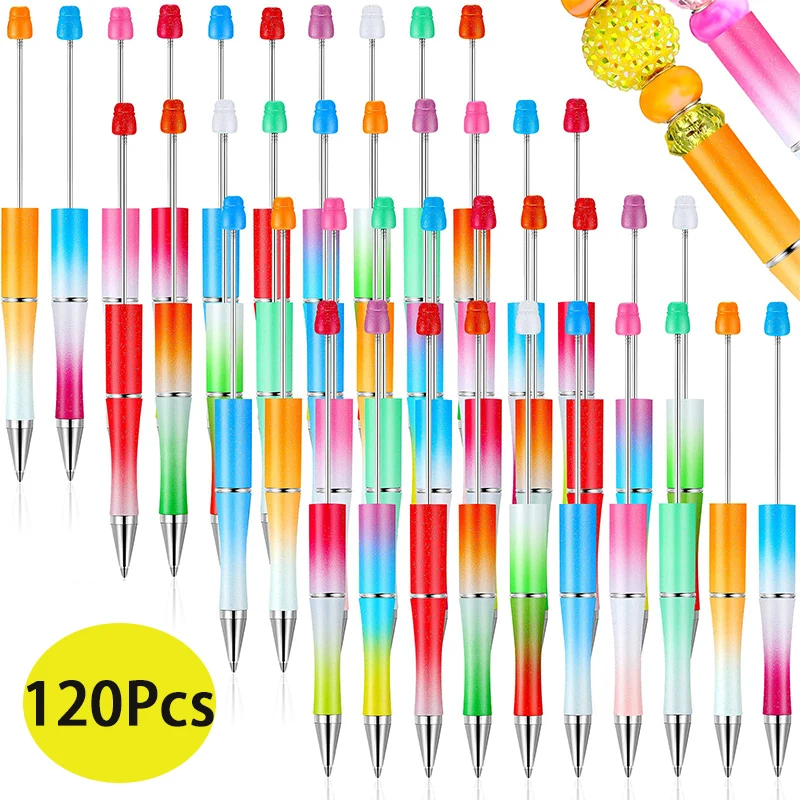 120Pcs Gradient Beadable Pens Bead Pens Beads DIY Craft Gel Ink Bead Pens for Craft Office School Gift Supply