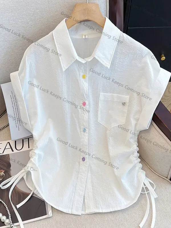 

Лето 2022, женский свободный крой в полоску ort Sve irt Dstring, повседневный универсальный топ в Корейском стиле, тонкий материал