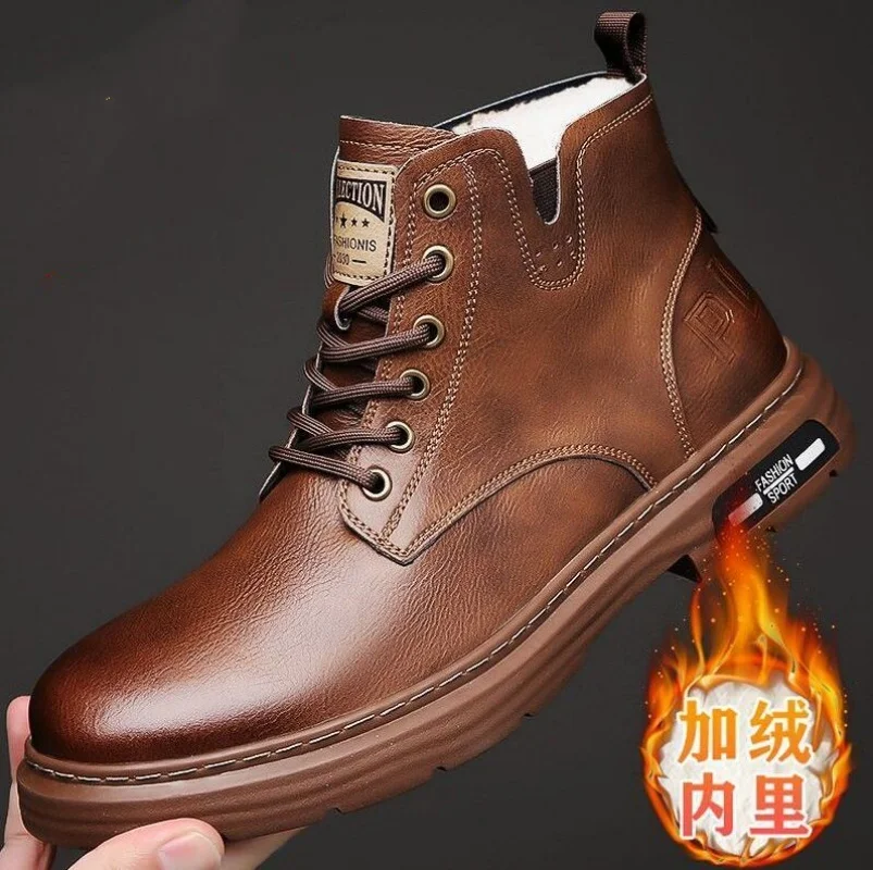 

Brown Men's Boots Comfort Outdoor Men Motorcycle Boots Casual Lace-Up Ankle Boots Man Platform Boots botas para hombre