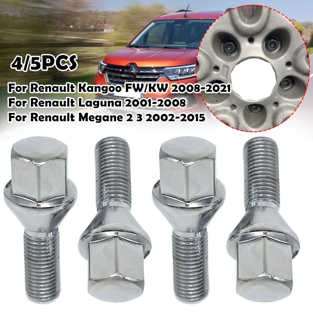 4/5pc roue de voiture pneu écrou goujon cosse boulon vis remplacer plus long 36131117191 pour Renault Kangoo FW/KW 2008-2021 Laguna Megane 2 3