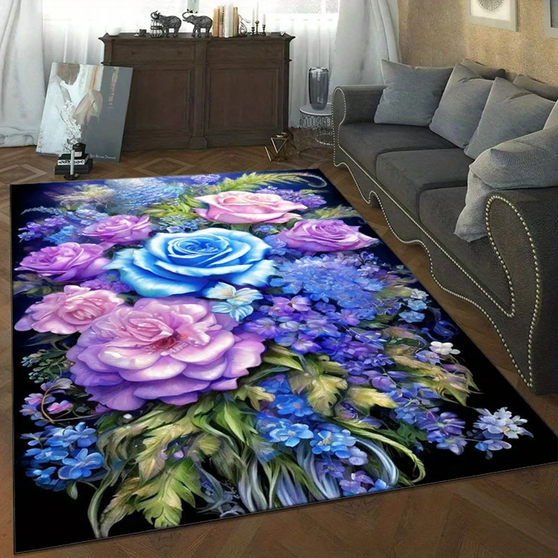 

Цветочный ковер с голубыми и фиолетовыми розами повышающий элегантность вашої гостиной Цветочные коврики элегантная мебель для дома