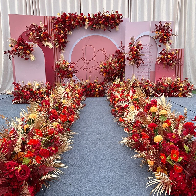 

Wedding Red Kumquat Flower Row Stage T Table Road Wedding Scene Arrangement Row Flower Strip Decoration Road