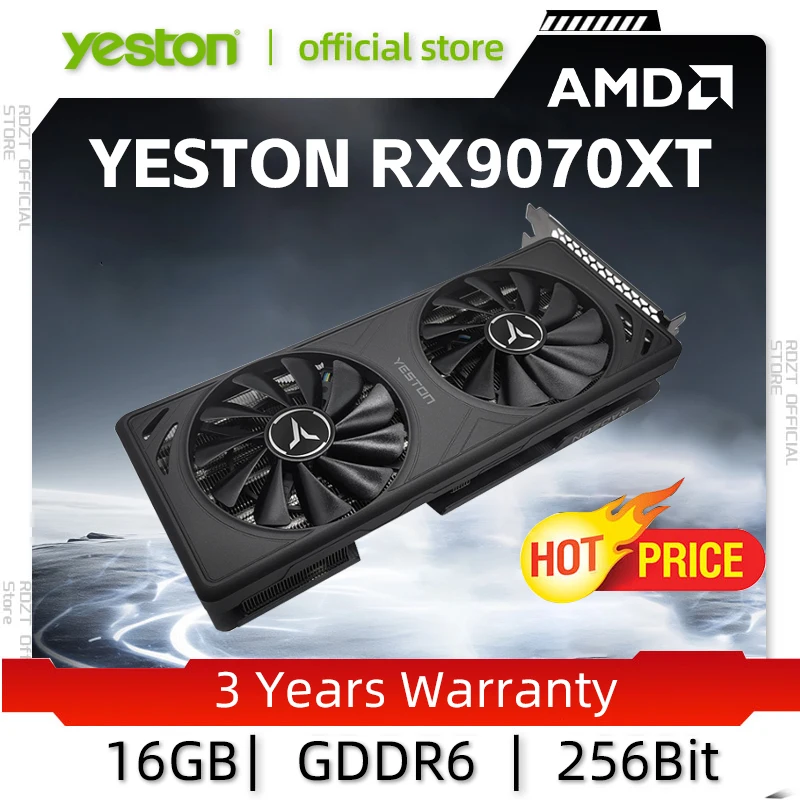 YESTON AMD RADEON RX 9070XT 16GB GDDR6 Geb بطاقة الرسومات للألعاب PC GPU (20 جيجابت في الثانية، PCI-E 5.0، HDMI/DP 2.1، 8pin*2، Nav48/4nm) #1