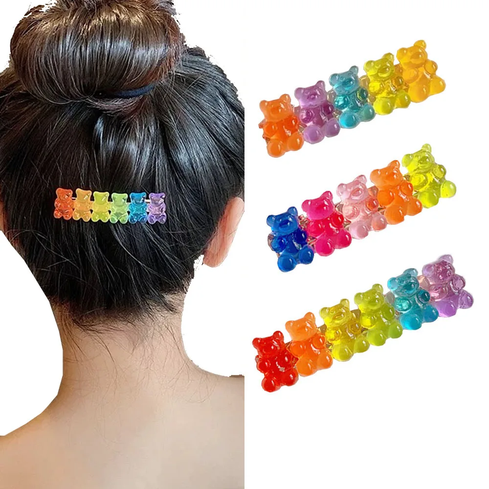 Cute Hair Accessories Bear Candy Color Hair Clip Jelly Color Gummy Headwear Bobby Pins Accessories For Women Cute Fashion 2025