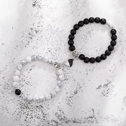 2Pcs/Set Natural Stone Beaded Heart Magnet Attraction Couple Bracelets For Women Men Simple Love Relationship Bracelet Jewelry