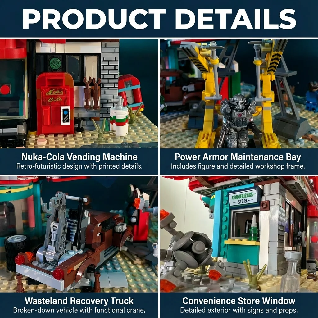 Juego de películas, estación de gasolina abandonada roja, arquitectura Doomsday MOC House, modelo de bloques de construcción modulares, Kit, regalo para niños y adultos, 2731 Uds.