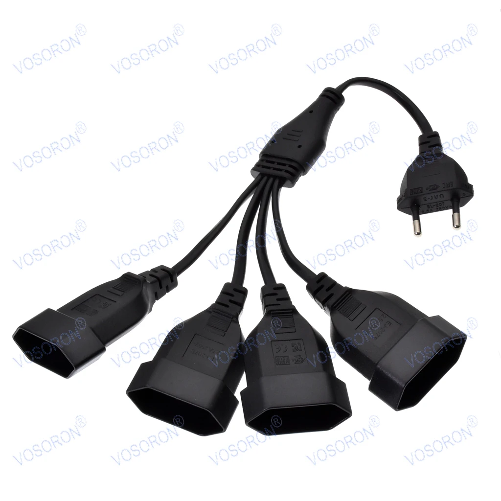 CEE7/16 EU 2 Prong Male to Female Dual Output,4 Ways Outlet Extension Cord European M/F Power Splitter Cable