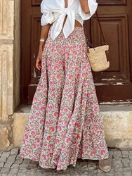 2024 gonne primaverili donna a vita alta stampate Maxi gonne lunghe gonna Casual allentata per le vacanze Fashion Street a-line pantaloni da donna