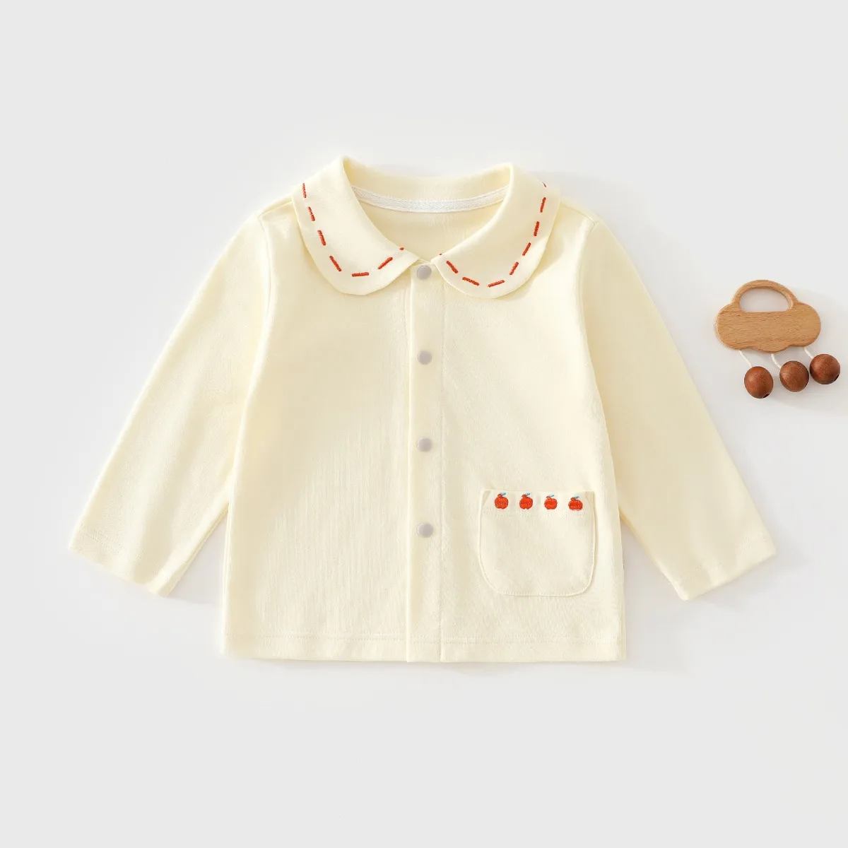 Newborn Baby Pure Cotton Cardigan Apple Embroidery Peter Pan Collar Long Sleeve Button Up Top Unisex Spring Autumn Clothes 0-2Y