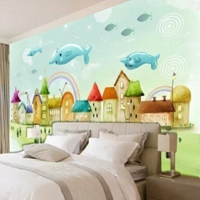 MU9032 Beautiful hand-painted cartoon room children's TV sofa background and wall paintings