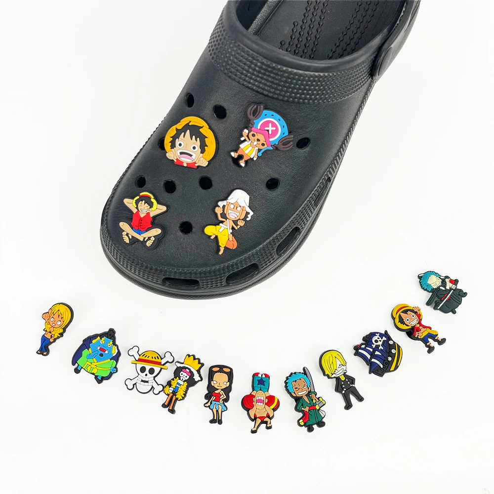 12/15Pcs One Piece Luffy Cartoon Shoe Charms PVC Decor for Clogs Sandals Garden Shoes for Boys Girls Anime Fans Gifts