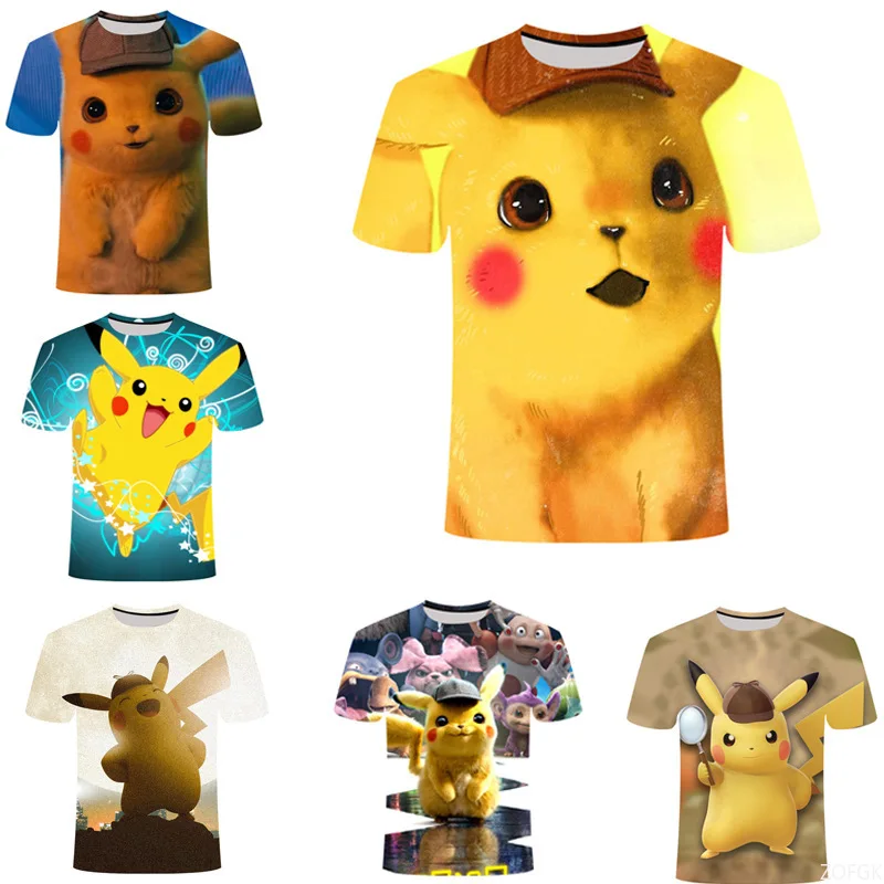 Новая милая модная летняя удобная повседневная свободная футболка с круглым вырезом и 3D персонализированным принтом Пикачу