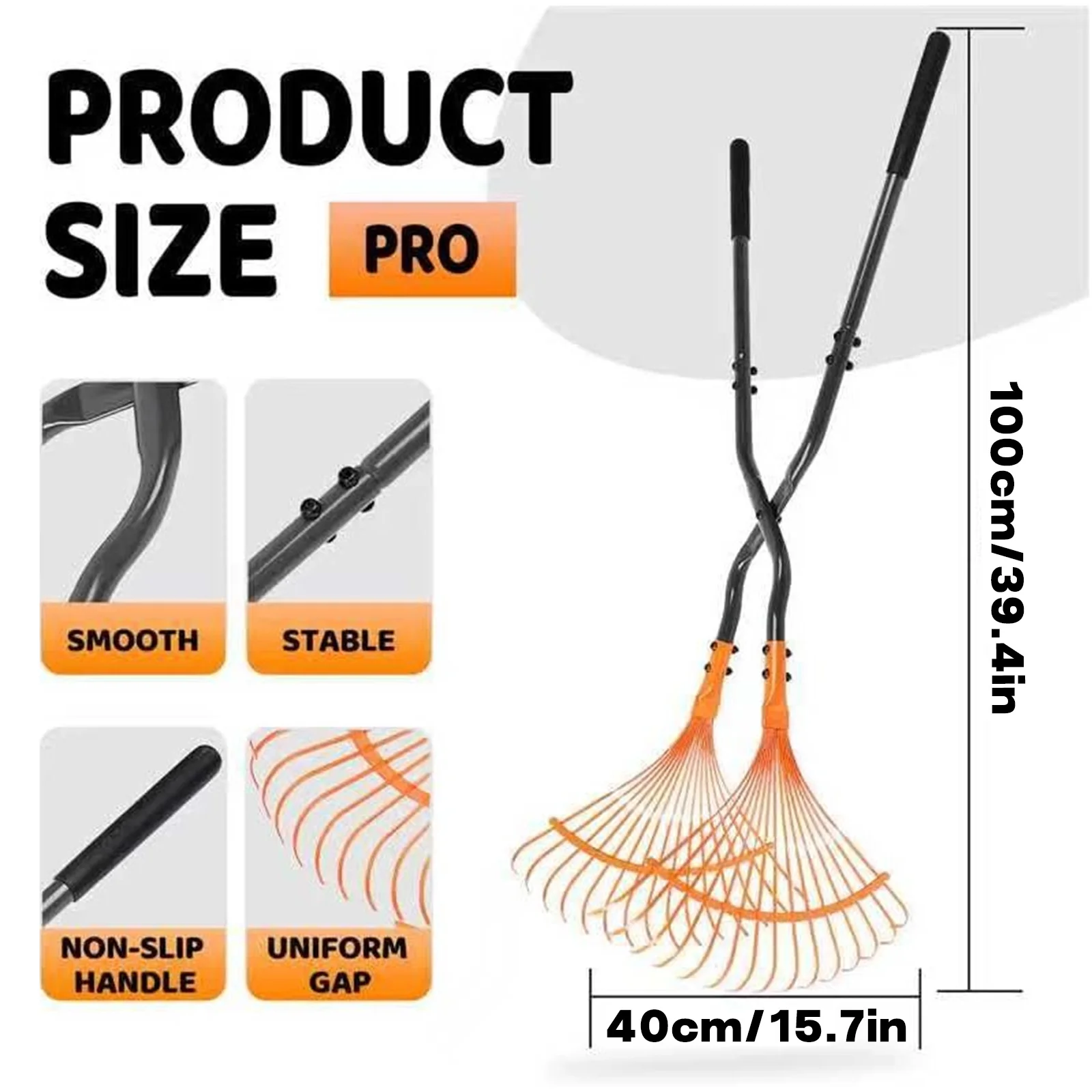 Leaf Collection Rake — Long Metal Handle — Ideal for Gathering Leaves and Clearing Debris in the Yard