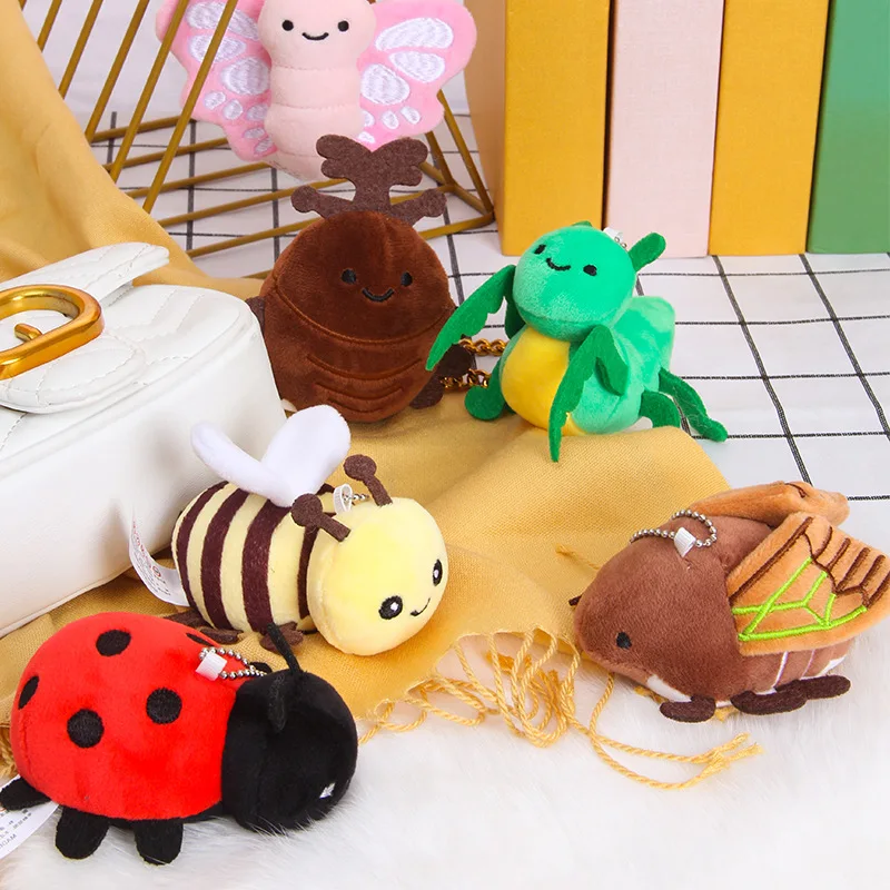 Cute Insect Series Doll Cartoon Beetle Praying Mantis Bee Doll Plush Keychain Bag Pendant Send Friends Birthday Christmas Gift