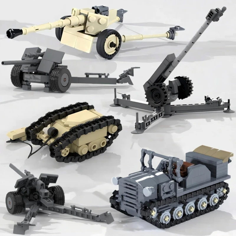 MOC Creative Design Mini Tank Grenade Launcher Artillery Tractor Building Block Model DIY Children's Assembly Toys Birthday Gift
