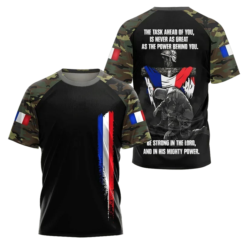 Camiseta de camuflaje del ejército francés para hombre y mujer, camisas tácticas de manga corta de las fuerzas especiales 3D del ejército de Commando, ropa para hombre