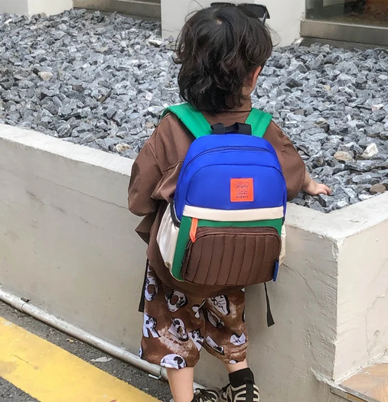 Mochila de guardería con nombre bordado con colores contrastantes, mochila de lona ligera personalizada para niños y niñas, nueva