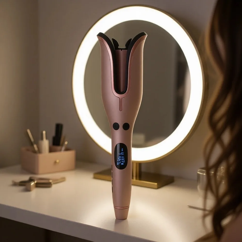 Ceramic Rotating Curling Iron with Adjustable Heat for All Hair Types Auto Shut Off Tangle Protection