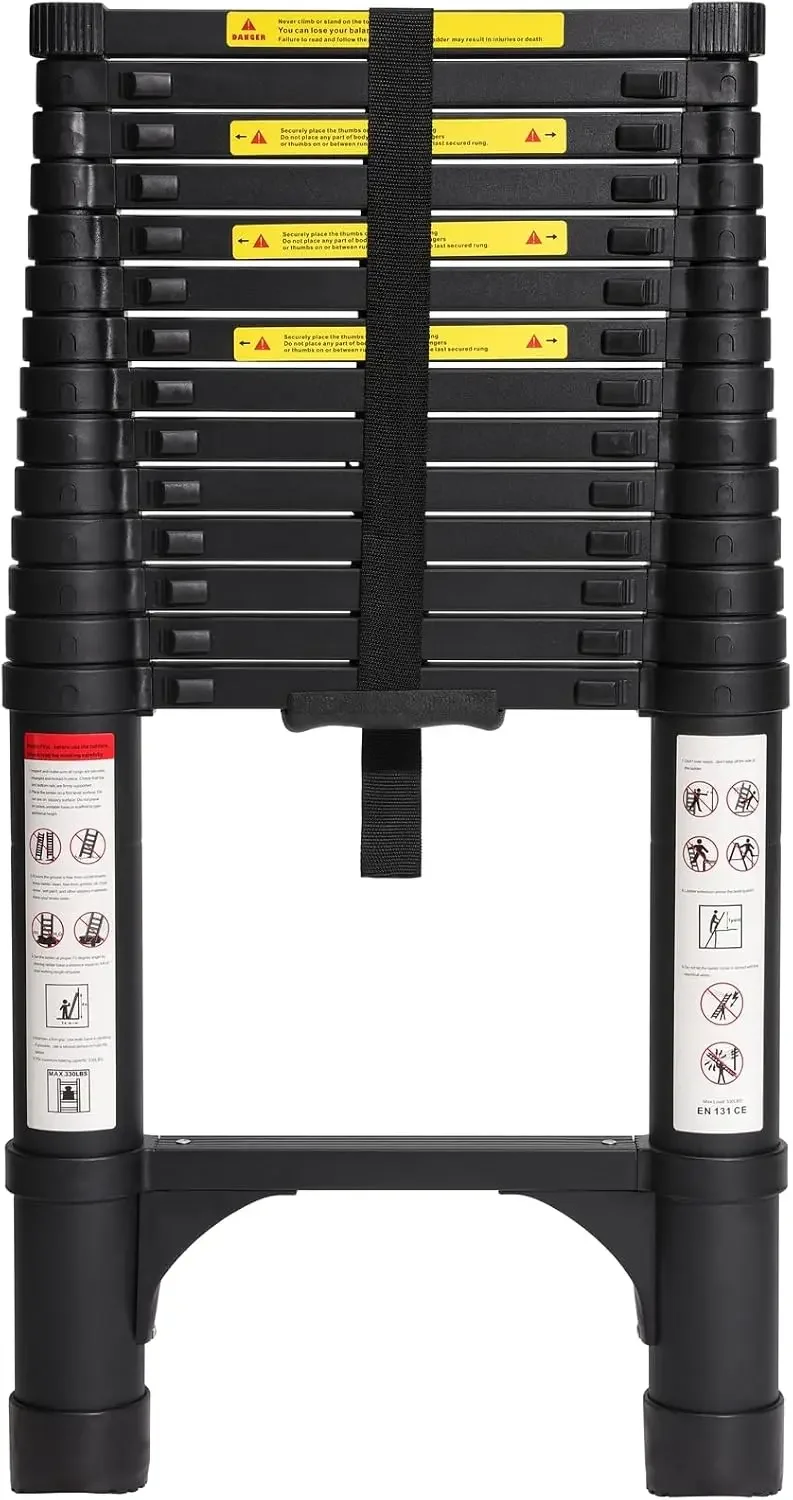 14.5 FT Aluminum Telescoping Ladder, Lightweight Multi-Purpose Collapsible Extension with 2 Triangle Stabilizers, Heavy Duty 330