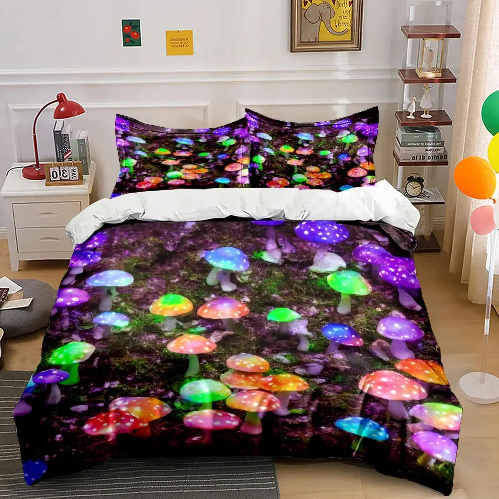 

Colorful LED Mushroom Lights Decor Soft Comfortable Duvet Cover Bedding Set Included 1*Duvet Cover & 2*Pillowcases, gift
