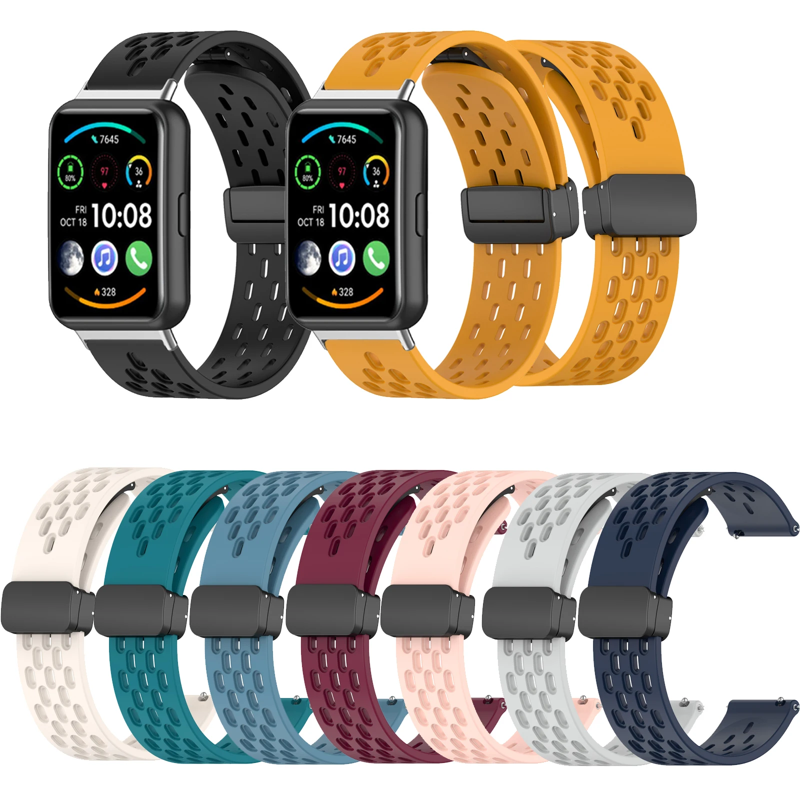 20mm 22mm Watch Band Magnetic Buckle Silicone Strap For Huawei Watch Fit New 2 fit2 Smart Watch With Connector Accessories