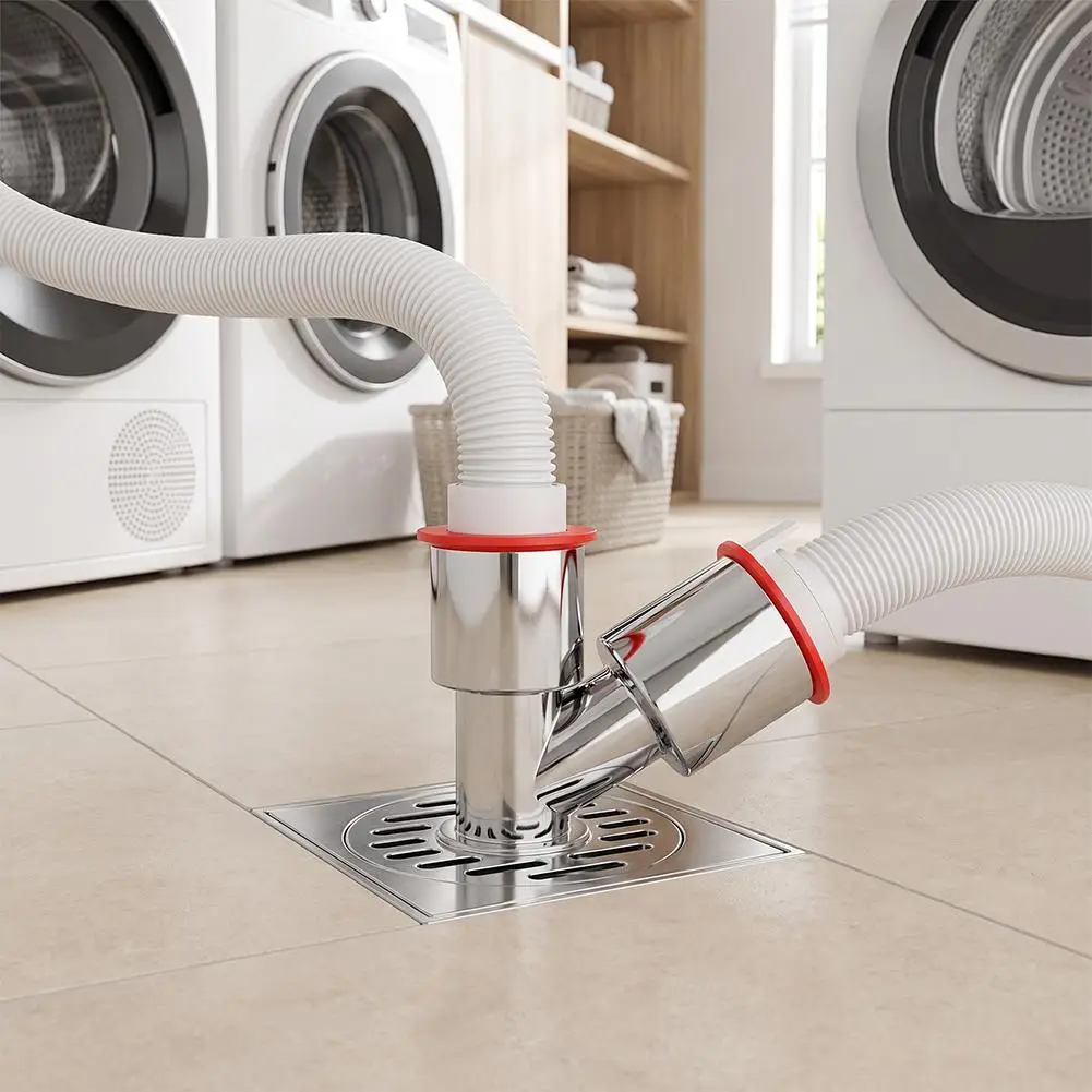 Washing Machine Drain Connector Dual Drain Anti‑Odor Anti‑Overflow PVC Pipe For Laundry Balcony Pipe Fittings & Connectors