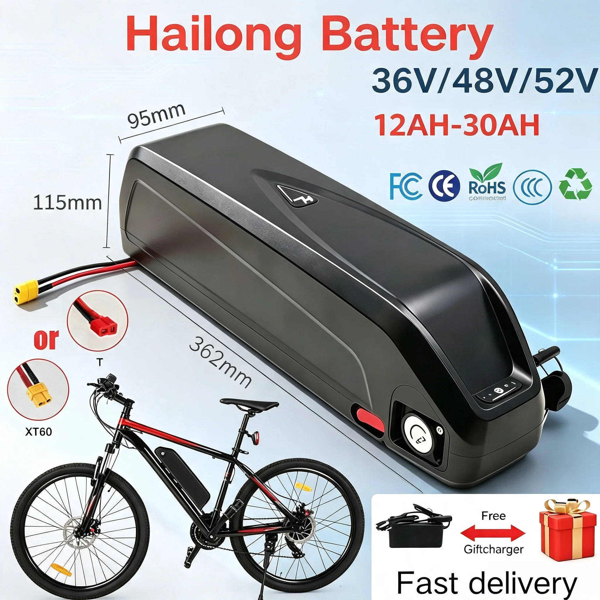 Hailong Electric Bike Battery Pack 36V 48V 52V 20-30Ah For Bicycle Ebike Li-ion Battery For Bafang Motor 250W-1500W With BMS 30A