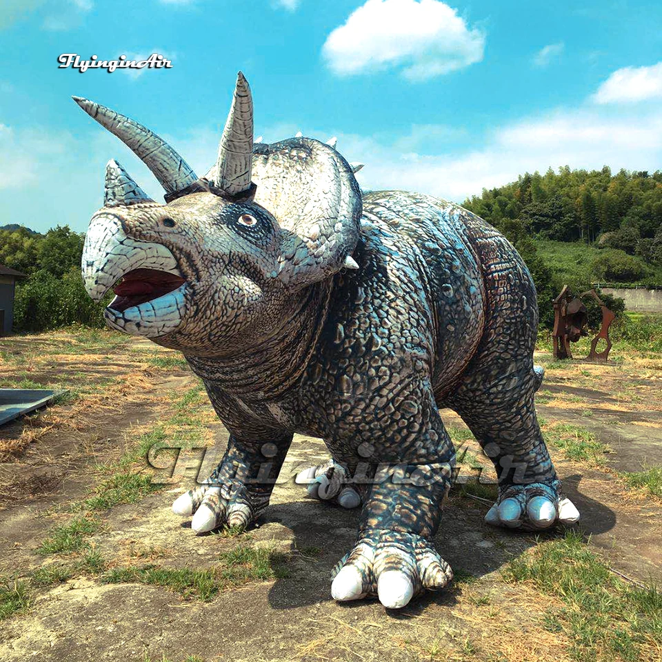 Customized Animal Model Large Inflatable Dinosaur 5m Simulated Triceratops With Three Horns For Zoo And Park Decoration