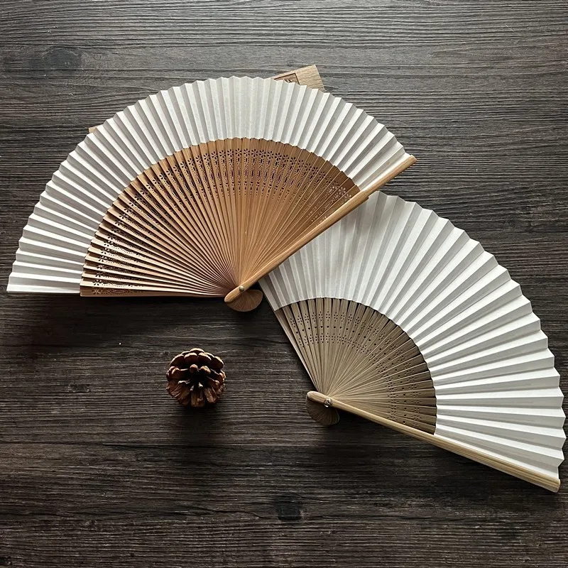 Boutique Japanese 7-inch folding fan bamboo handle fan double-sided paper fan blank paper fan can calligraphy and painting