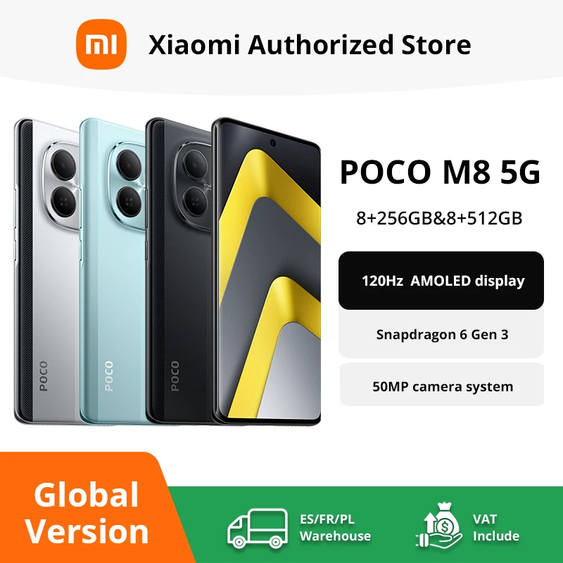 Version mondiale POCO M8 5G Snapdragon 6 Gen 3 Smartphone Écran immersif 6,77 pouces 120 Hz FHD+ Batterie 5520 mAh NFC