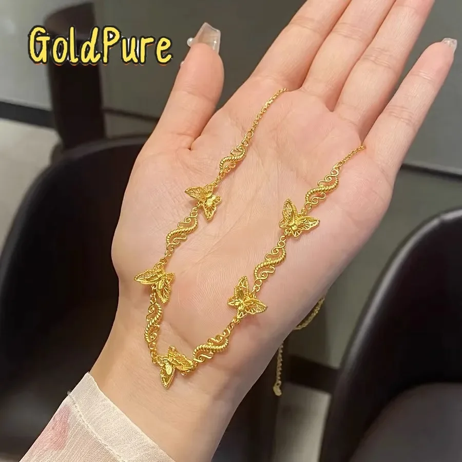 

Goldpure Luxury 24K 9999 Pure Gold real gold women's Flower Butterfly Necklace Silk Hollow Butterfly Chain Necklace