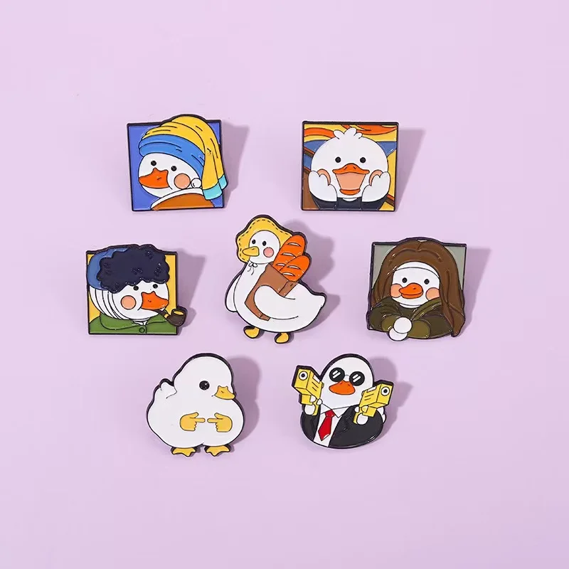Pin de esmalte de pato lindo, 7 estilos, Cosplay personalizado, Mona Lisa Het meisje met de parel, mochila, broche, insignia, solapa, regalo de joyería, venta al por mayor