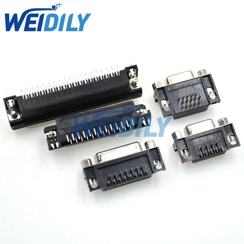 2PCS DB9 DB15 DB25 DB37 VGA Adapter Socket 2Rows 3Rows Blue Parallel Port 15 Pin D Sub PCB 90 Degree Female Connector Socket